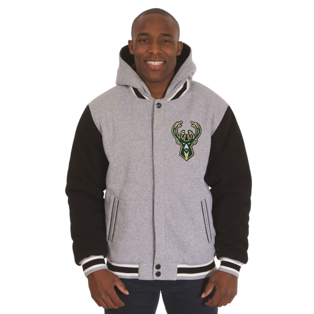 JH DESIGN Men's NBA Milwaukee Bucks Reversible Fleece Hooded Jacket S