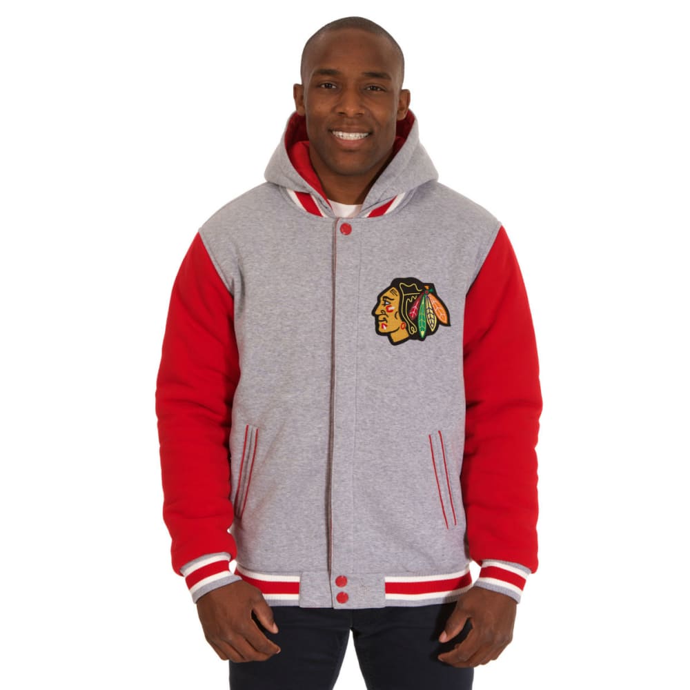 JH DESIGN Men's NHL Chicago Blackhawks Reversible Fleece Hooded Jacket S