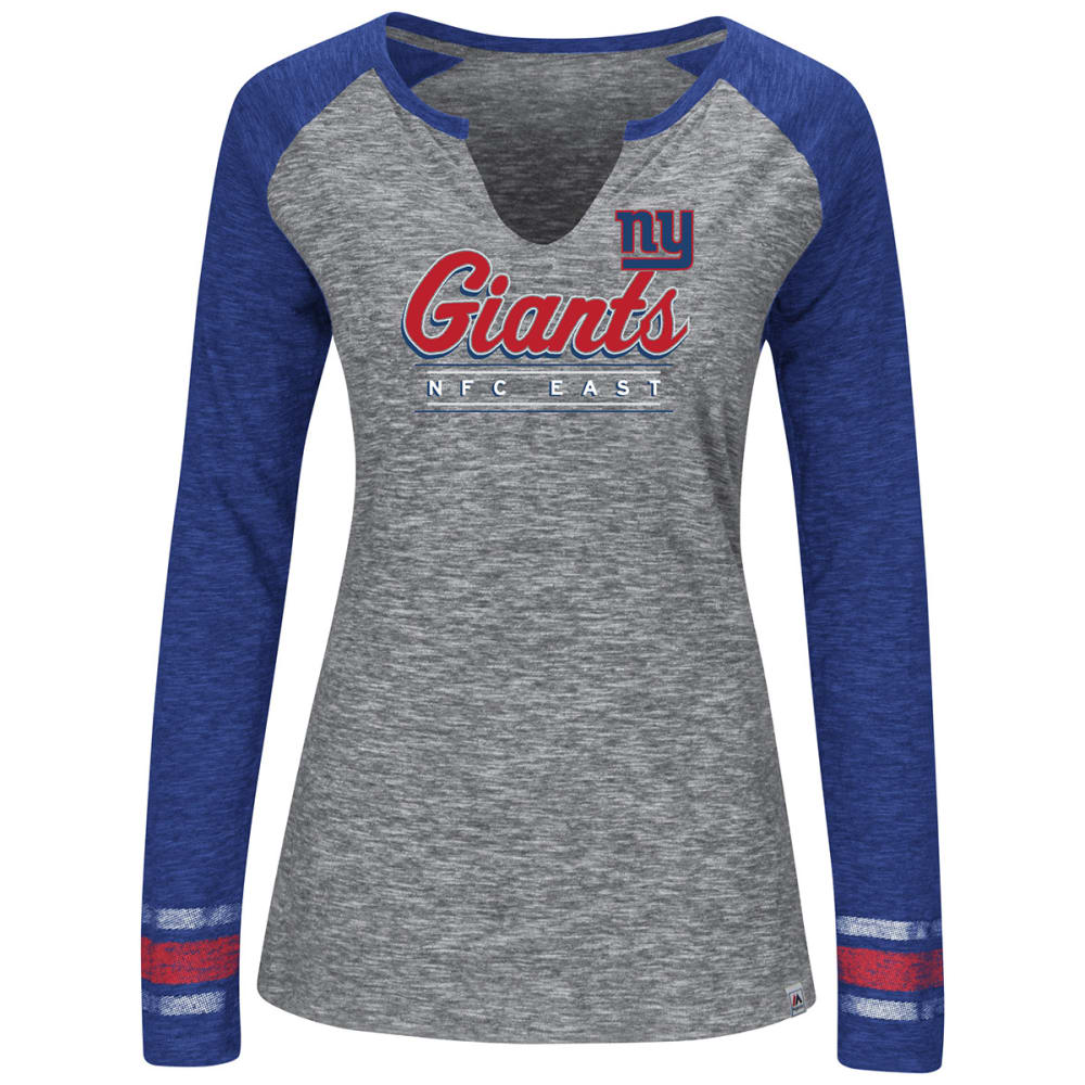 NEW YORK GIANTS Women's Lead Play Notch Neck Long-Sleeve Tee L