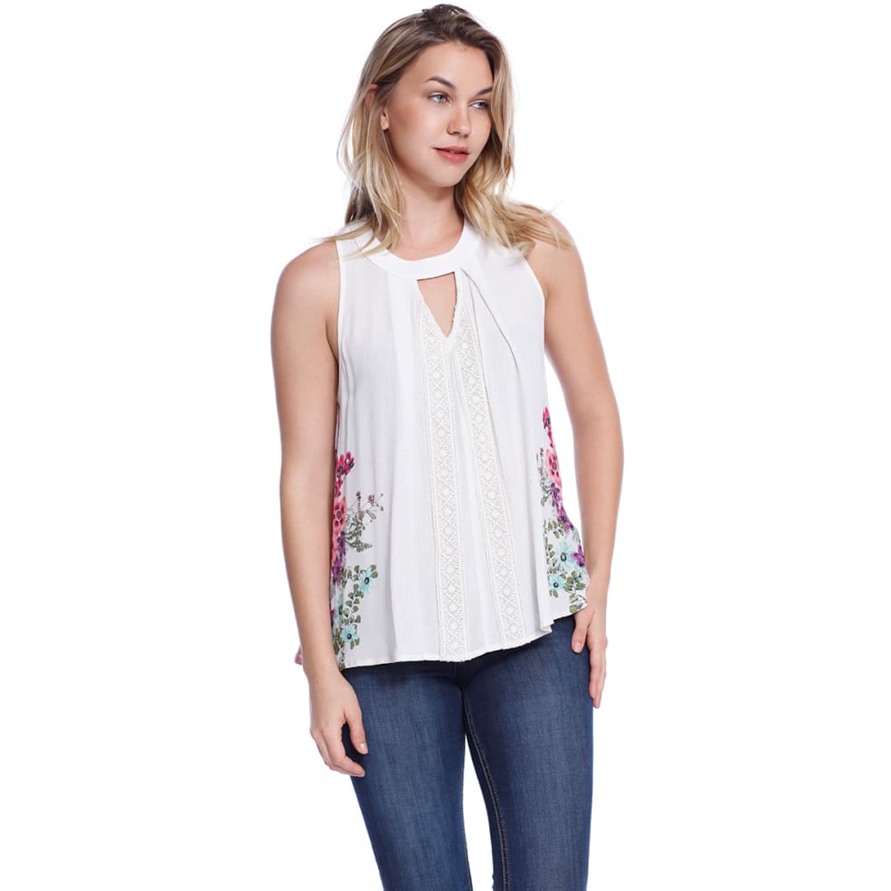 TAYLOR & SAGE Juniors' Wraparound Print Keyhole Tank Top - Bob’s Stores