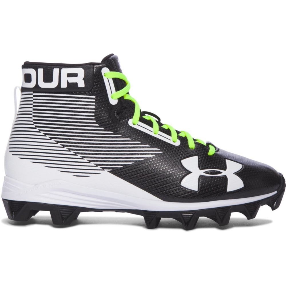 UNDER ARMOUR Kids' Hammer Mid Rubber Molded Jr. Football Cleats, Black/White 1