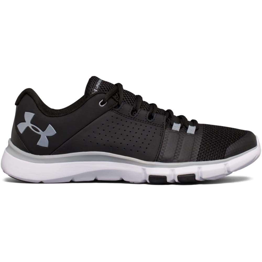 UNDER ARMOUR Men's Strive 7 Cross-Training Shoes, Black/White/Steel, Wide 7.5