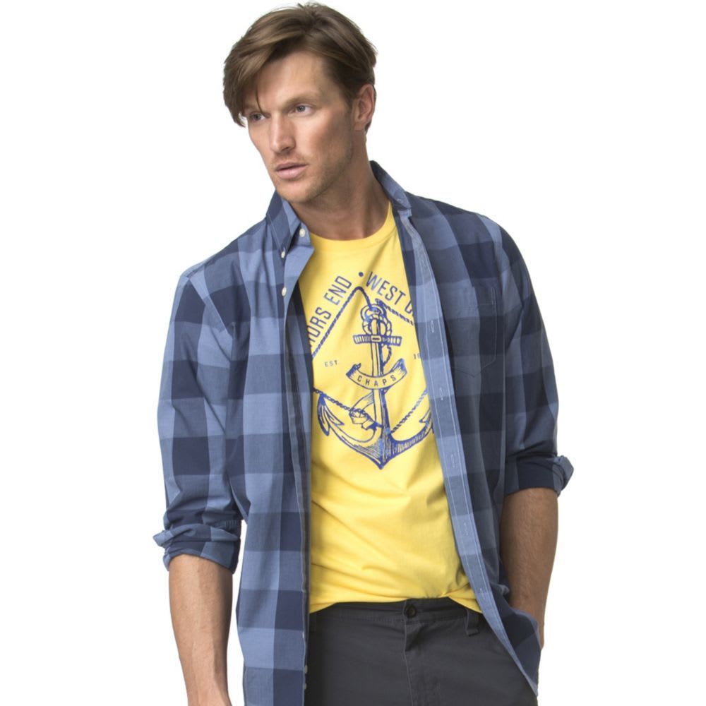 CHAPS Men's Easy Care Buffalo Plaid Woven Long-Sleeve Shirt M