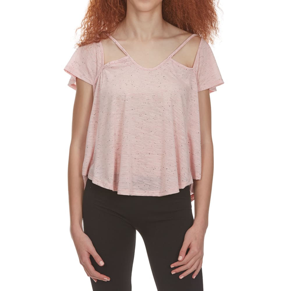 POOF Juniors' Speckled Short-Sleeve Top with Cutout Front Detail S