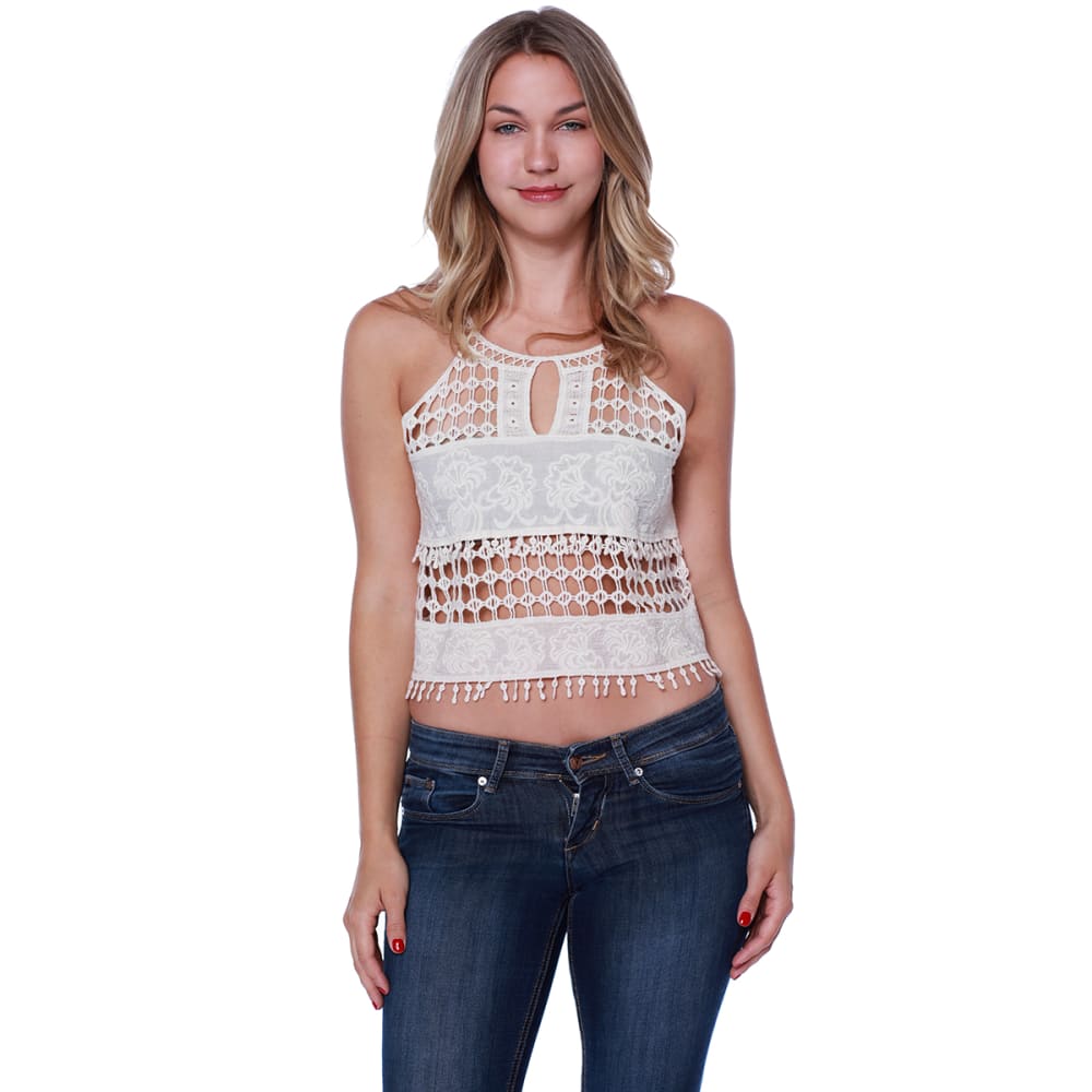 TAYLOR & SAGE Juniors' Open Crochet Crop Tank S
