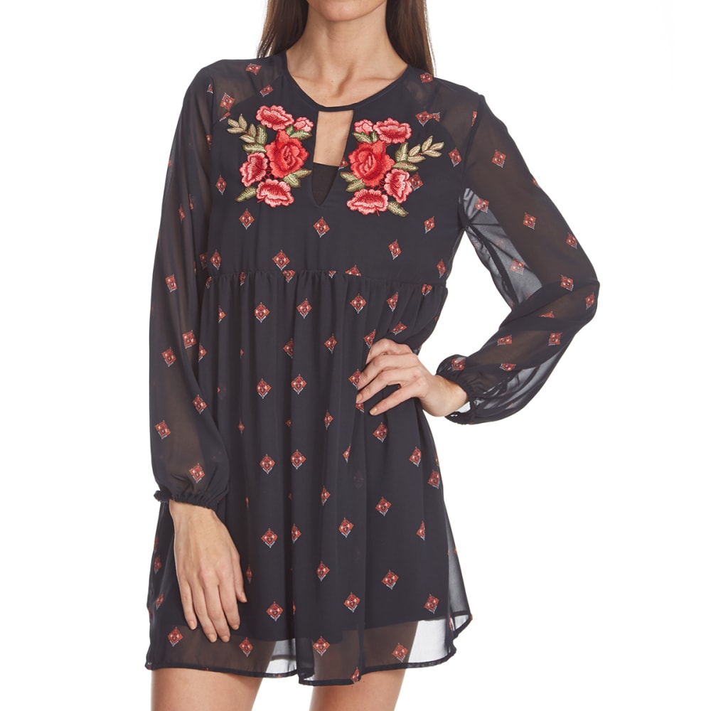 TAYLOR & SAGE Juniors' Rose Embellished Long-Sleeve Dress L