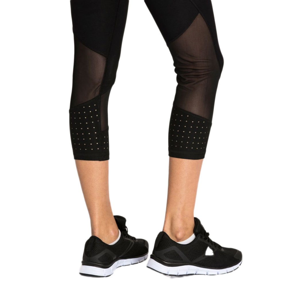 RBX Women's 21 in. Lazer Cut Yoga Capri Leggings with Power Mesh