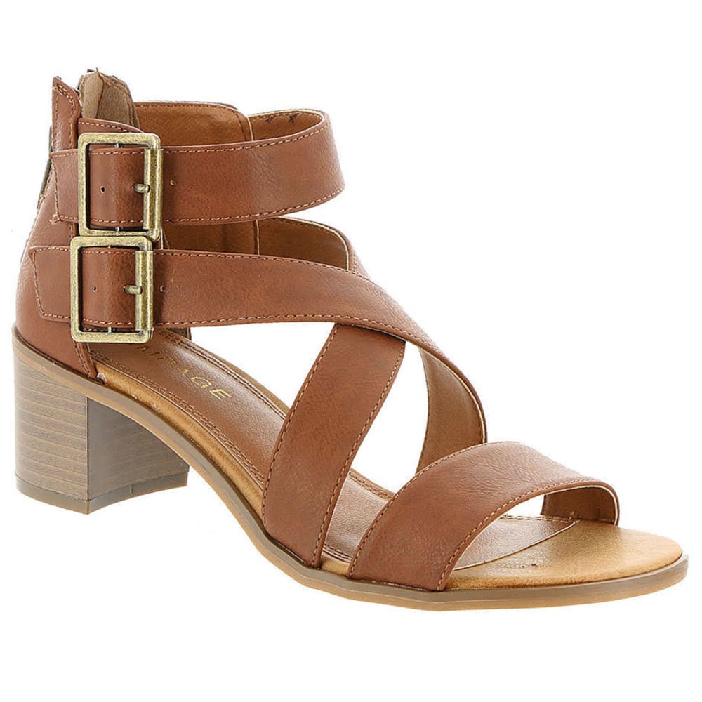 RAMPAGE Women's Havarti Block Heel Sandals, Smooth Cognac 6
