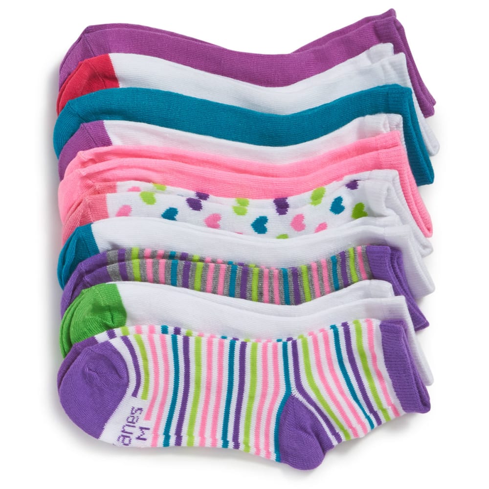 HANES Big Girls' Ankle Socks, 10-Pack L