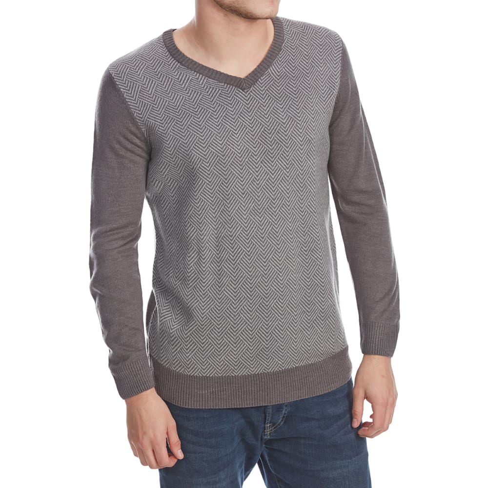 RUGGED TRAILS Men's Herringbone V-Neck Long-Sleeve Sweater M