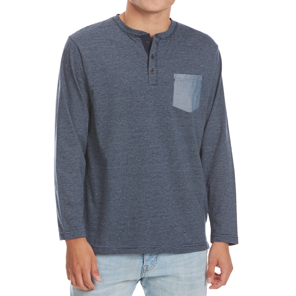 NORTH HUDSON Men's Fleck-Stripe Henley Long-Sleeve Shirt M