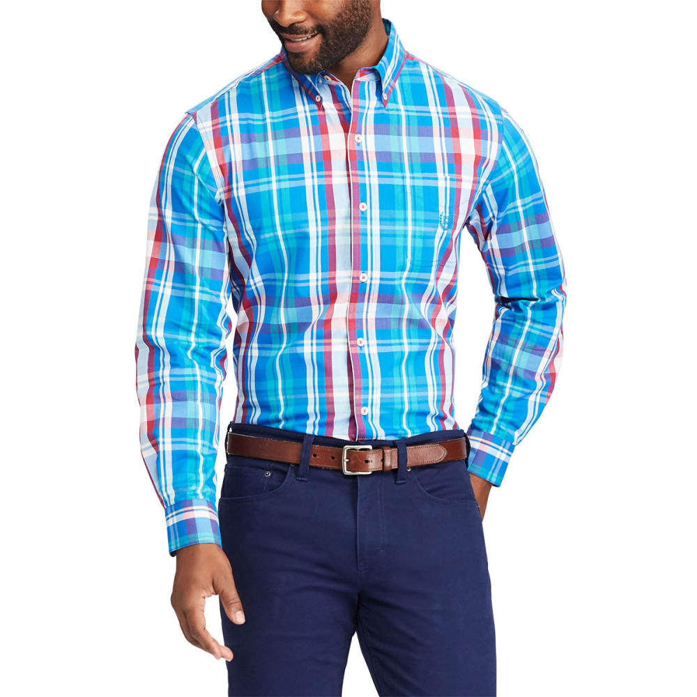 CHAPS Men's Stretch Poplin Medium Plaid Long-Sleeve Shirt - Bob’s Stores