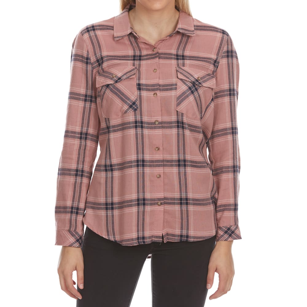AMBIANCE APPAREL Juniors' Flap Pocket Plaid Long-Sleeve Shirt L