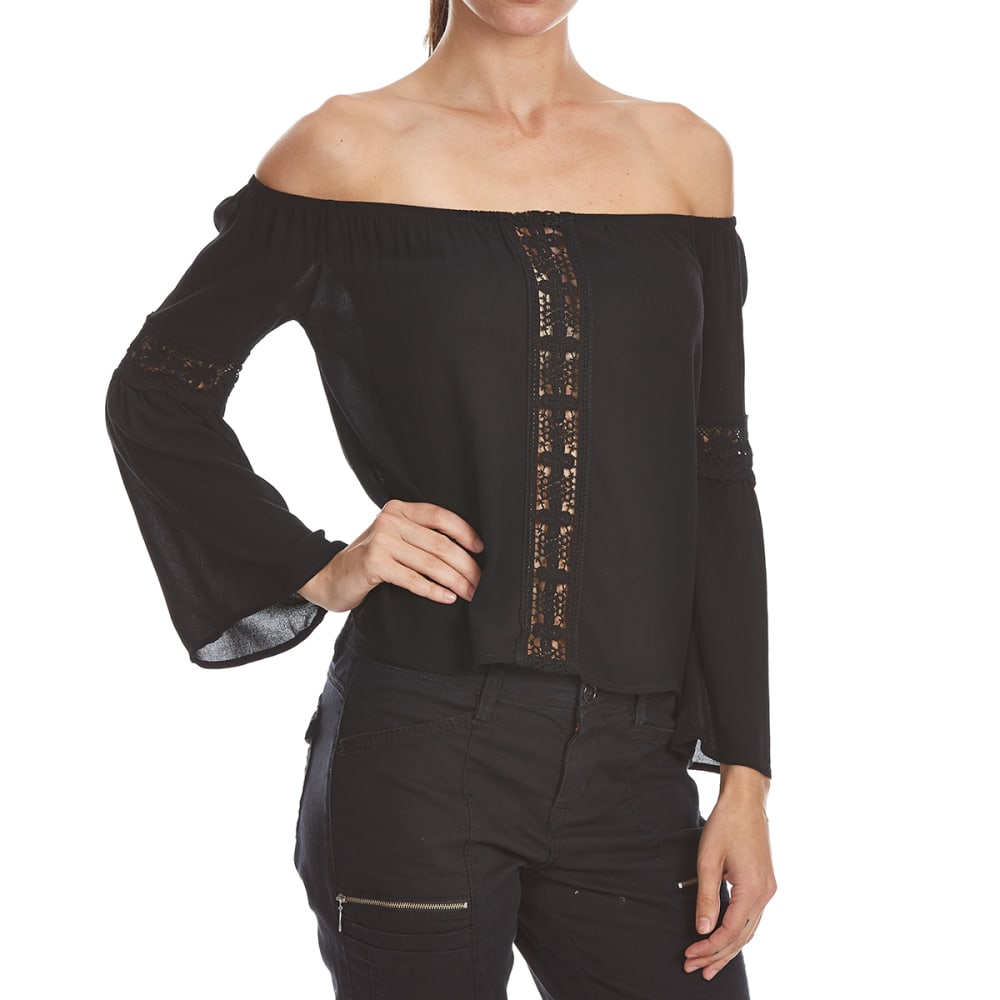 AMBIANCE Juniors' Off The Shoulder Crochet Lace Woven Top S
