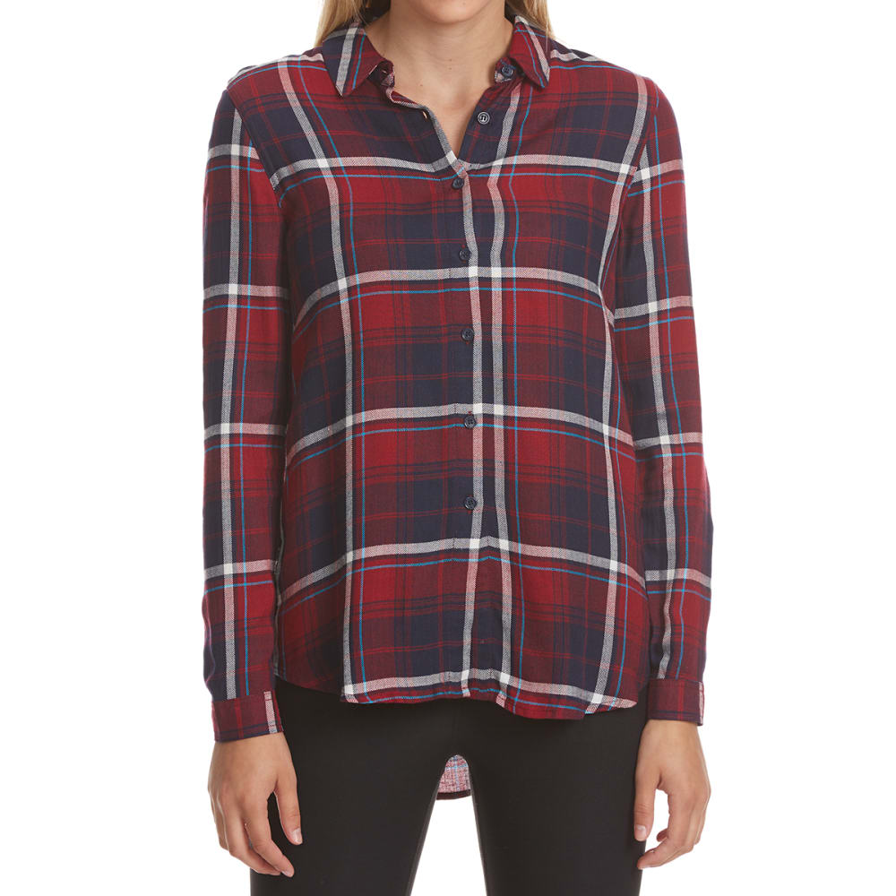 PINK ROSE Juniors' Lace Back Plaid Long-Sleeve Shirt - Bob’s Stores