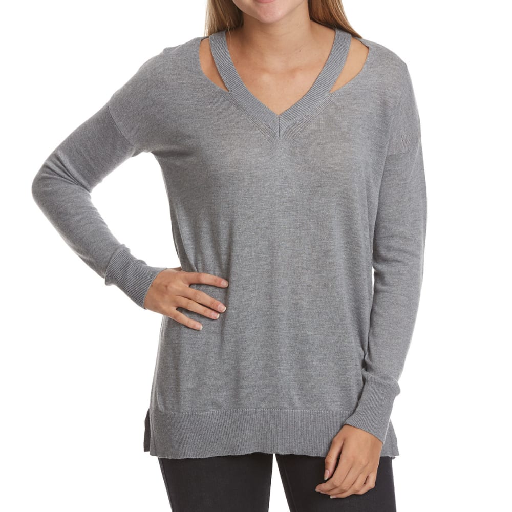 POOF Juniors' Cutout Detail V-Neck Long-Sleeve Sweater S