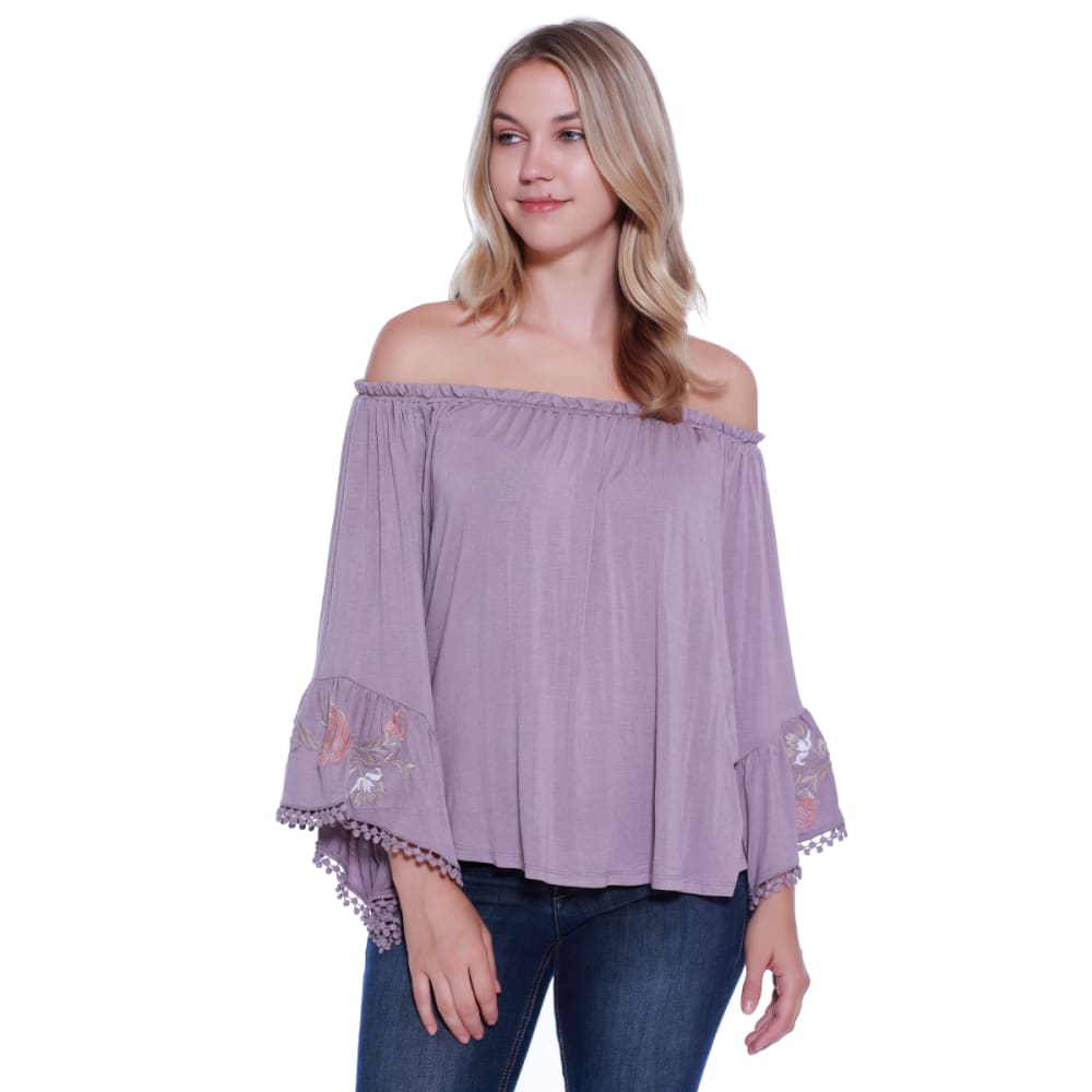 TAYLOR & SAGE Juniors' Embroidered Sleeve Off The Shoulder Woven Top XXL