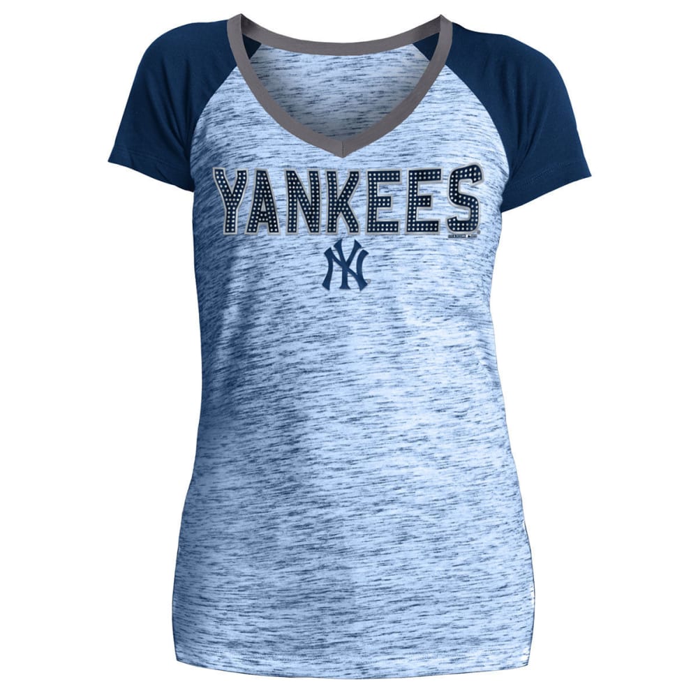 NEW YORK YANKEES Women's Space-Dye Sequin V-Neck Raglan Short-Sleeve Tee S
