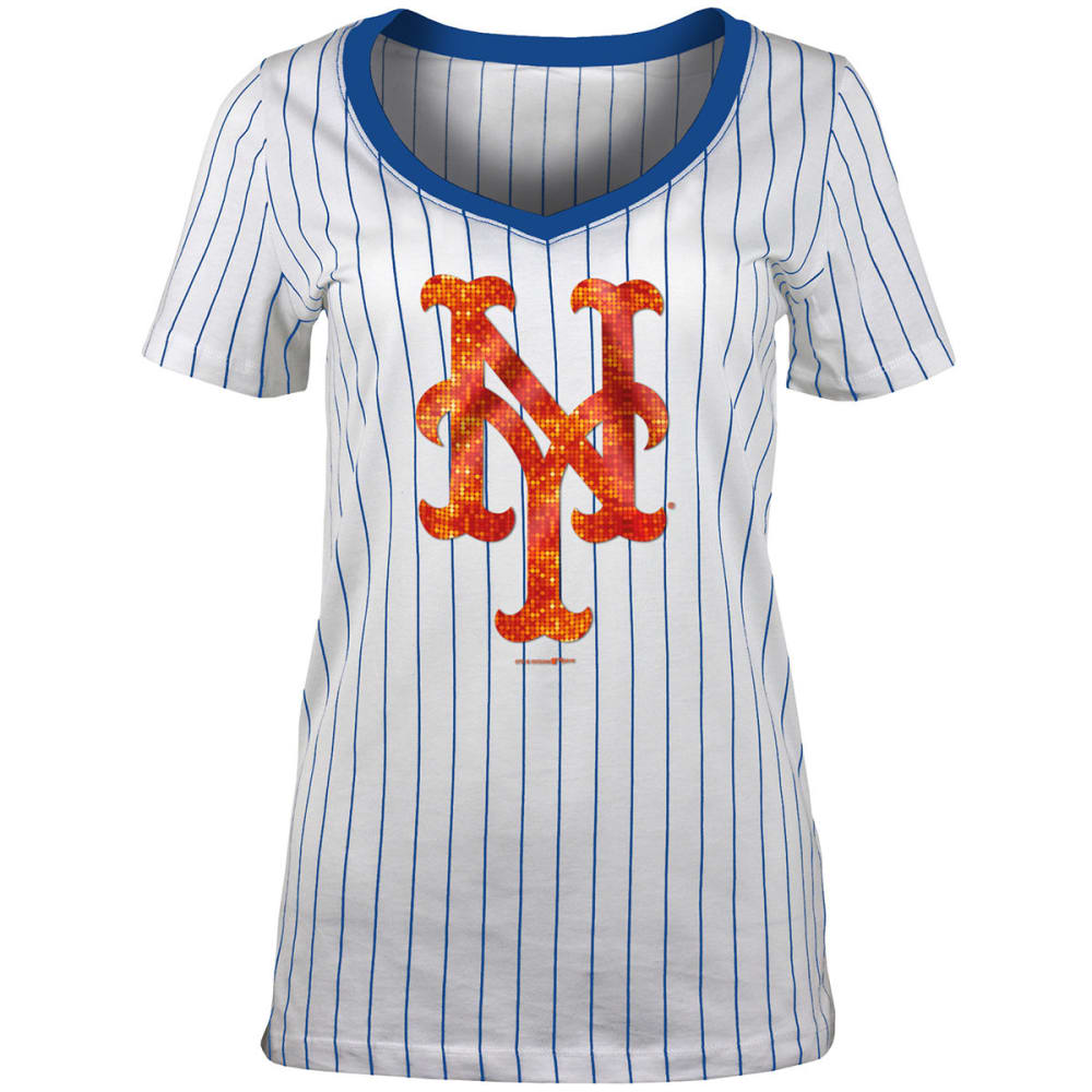 NEW YORK METS Women's Pinstripe Sequin Short-Sleeve Tee S