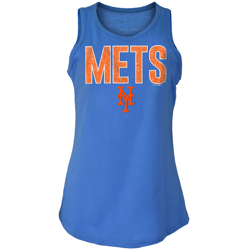 NEW YORK METS Women's Baby Jersey Glitter Mesh Back Tank Top L