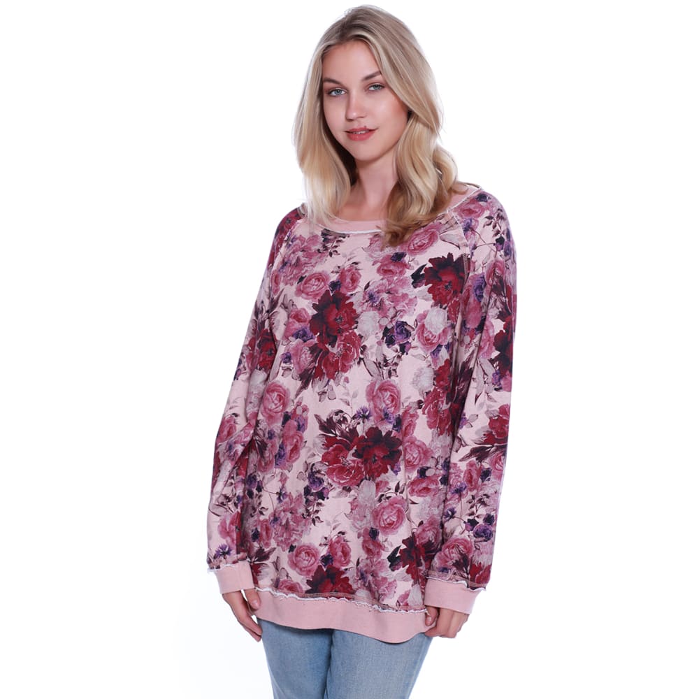 TAYLOR & SAGE Juniors' Floral Oversized Long-Sleeve Sweatshirt S