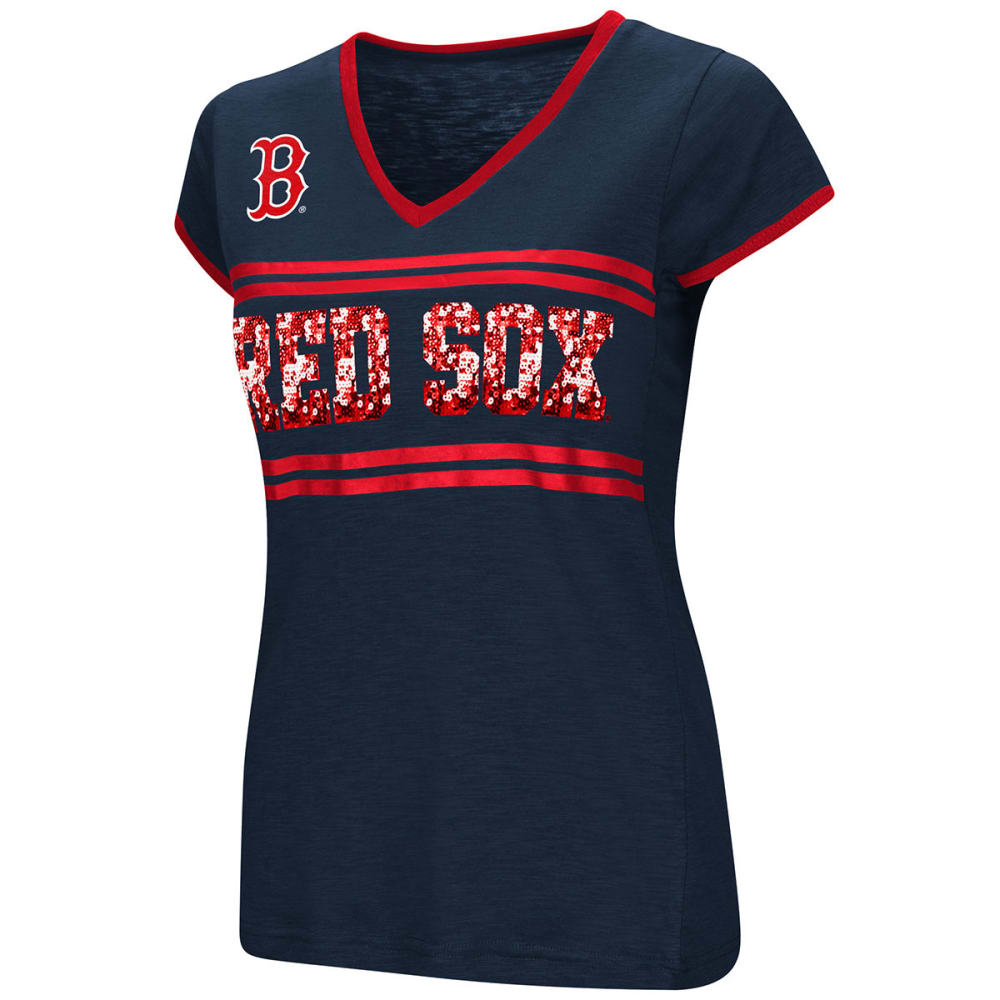 BOSTON RED SOX Women's Blow Out Sequin V-Neck Tee - Bob’s Stores