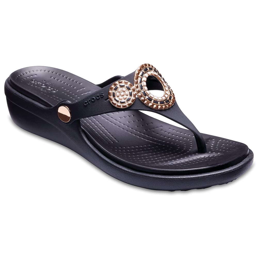 crocs women's sanrah embellished flip wedge