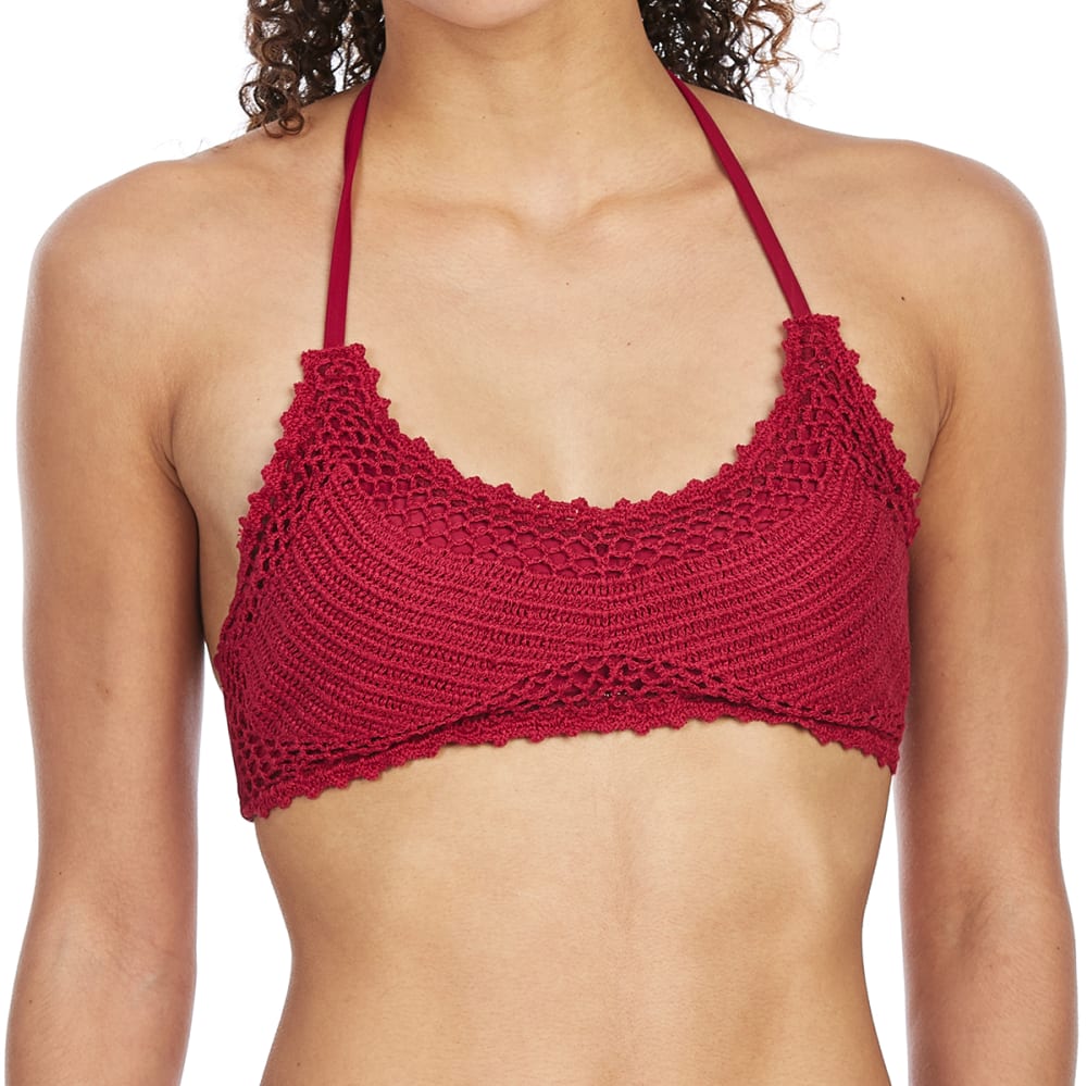 ISLAND SOUL Juniors' Lace-Up Back Crochet Swim Top L