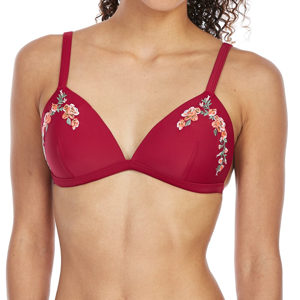ISLAND SOUL Juniors' Floral Embroidered Triangle Bikini Top XL