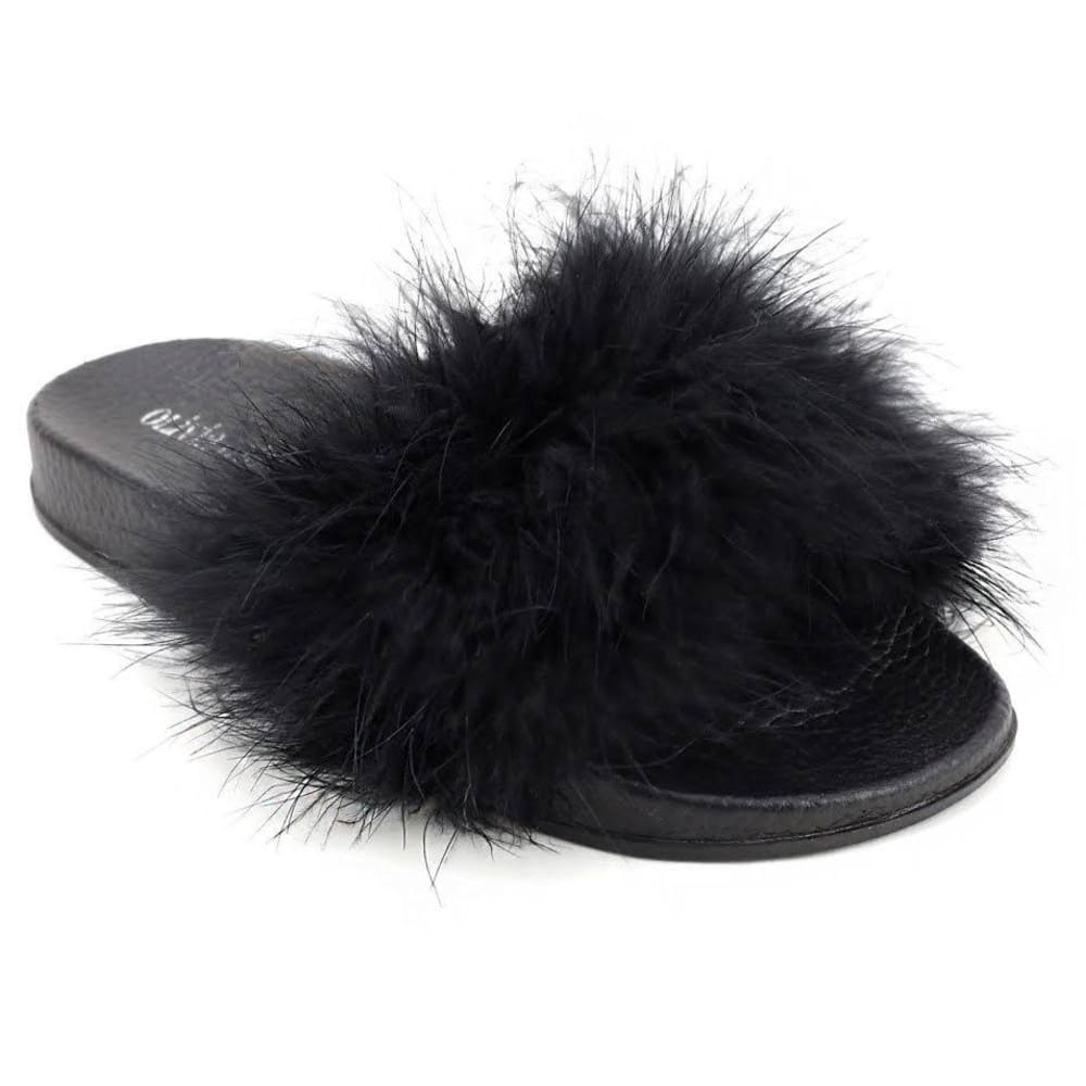 OLIVIA MILLER Women's Faux Fur Slides 