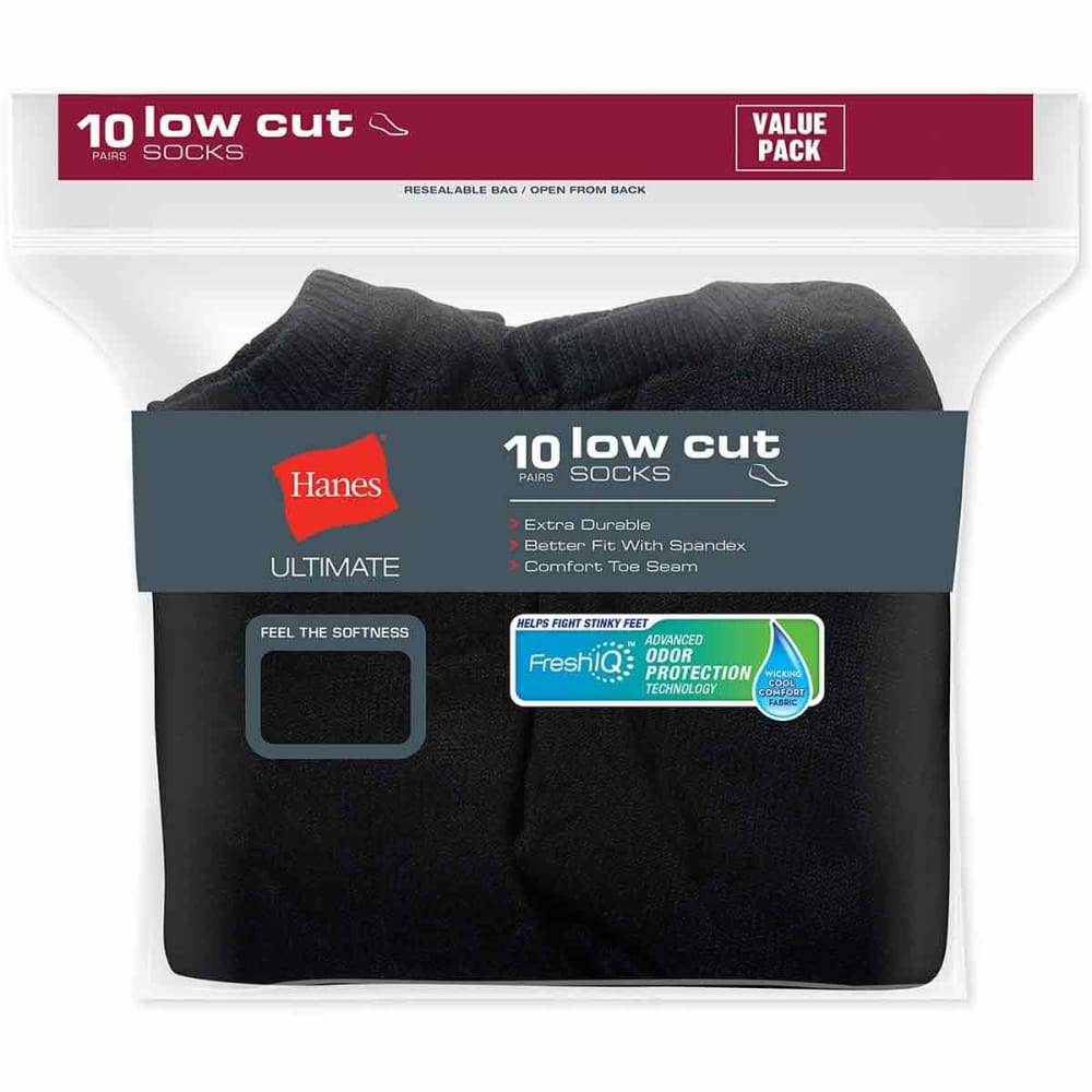 HANES Men’s Ultimate FreshIQ Low-Cut Socks, 10-Pack L