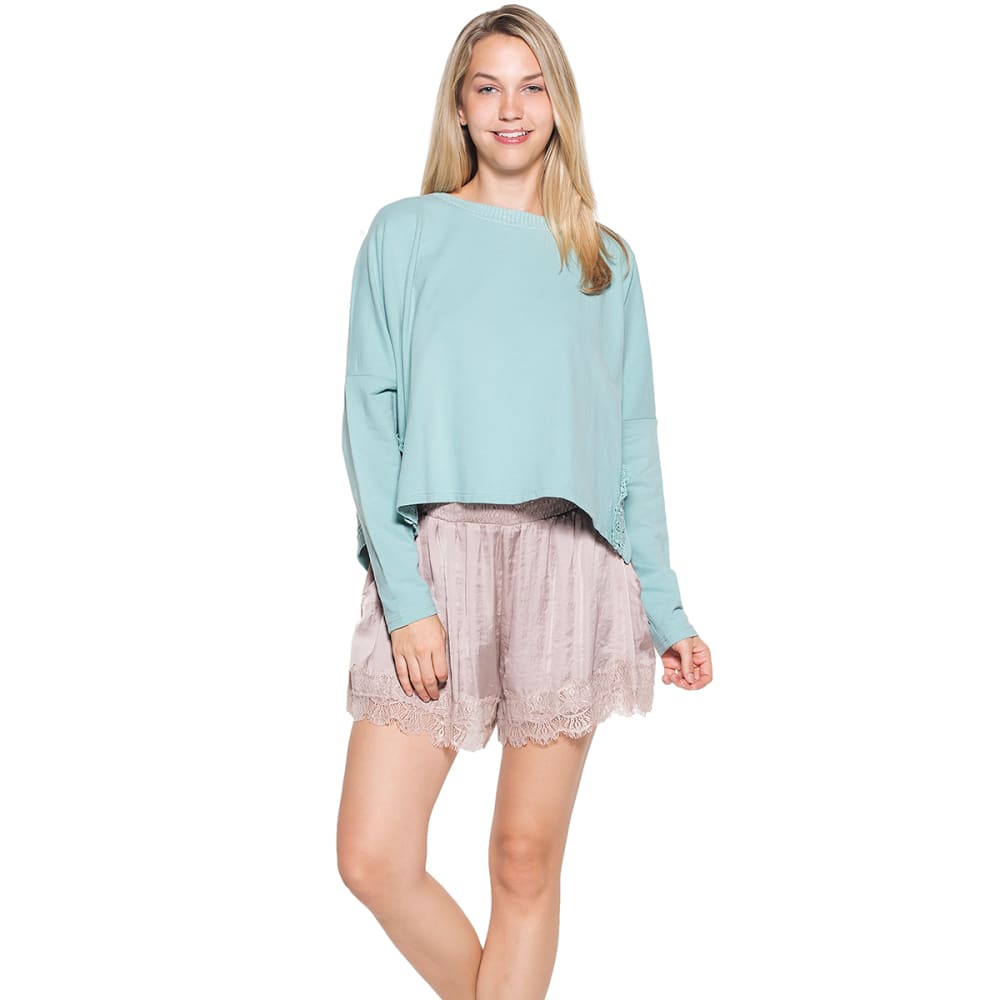 TAYLOR & SAGE Juniors' Crochet French Terry Long-Sleeve Top S