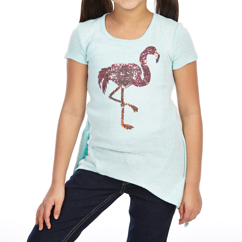 DJ & JUJU Big Girls' Flamingo Sequin Chiffon Back Short-Sleeve Tee M