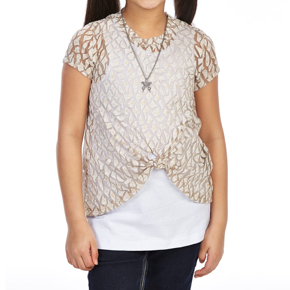 DJ & JUJU Big Girls' Tie-Front Short-Sleeve Tee with Necklace S