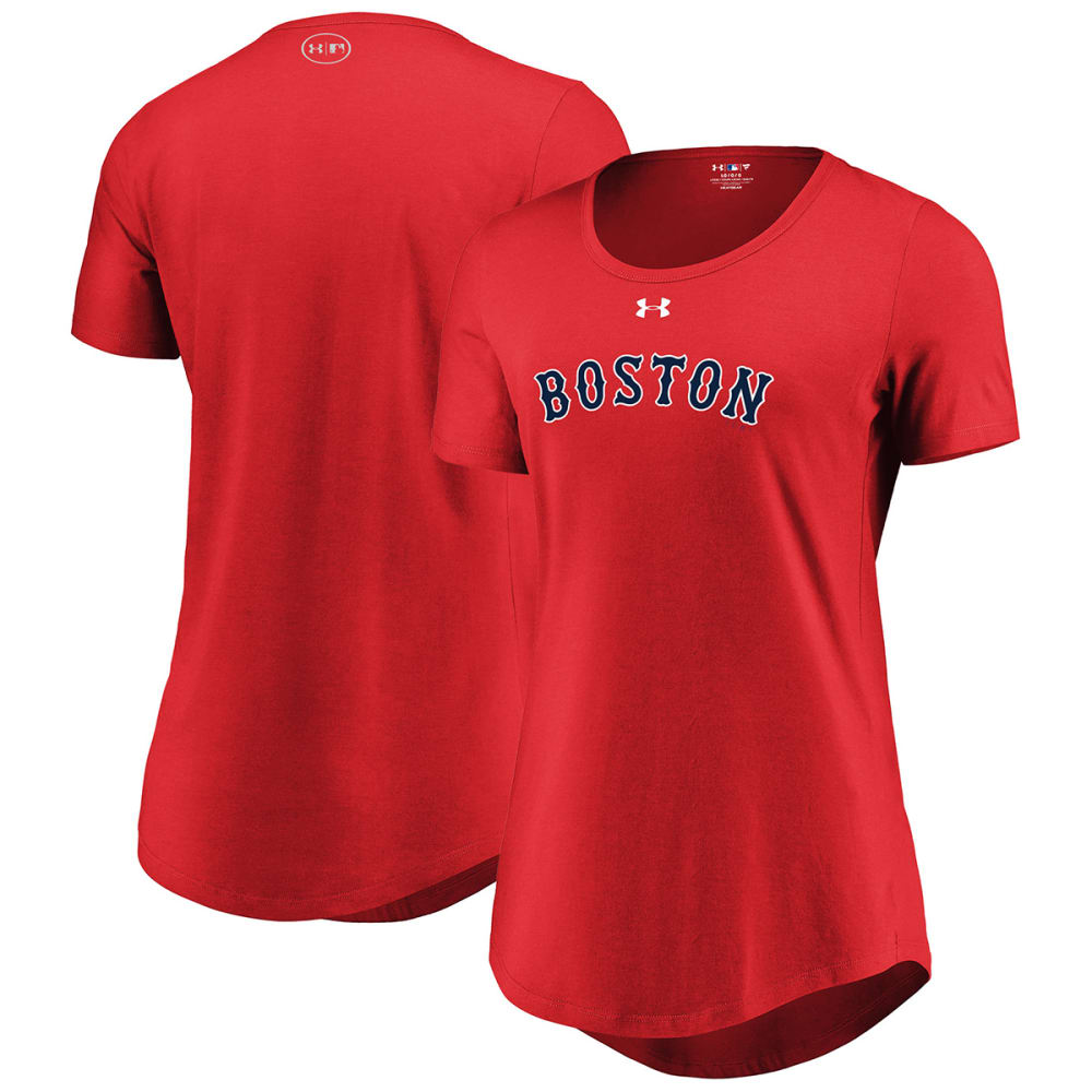 UNDER ARMOUR Women's Boston Red Sox Passion Road Team Font Scoop-Neck Short-Sleeve Tee L