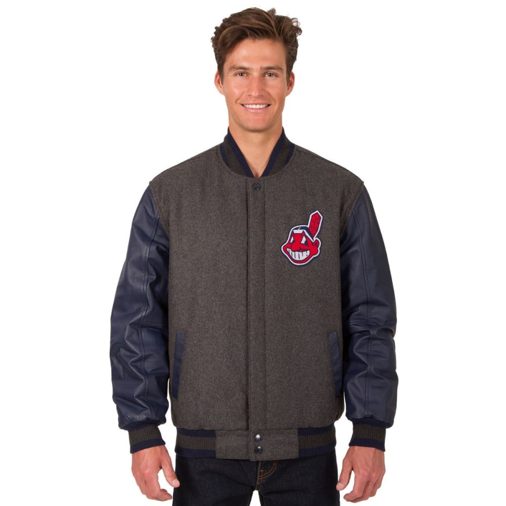 CLEVELAND INDIANS Men's Wool and Leather Reversible One Logo Jacket S