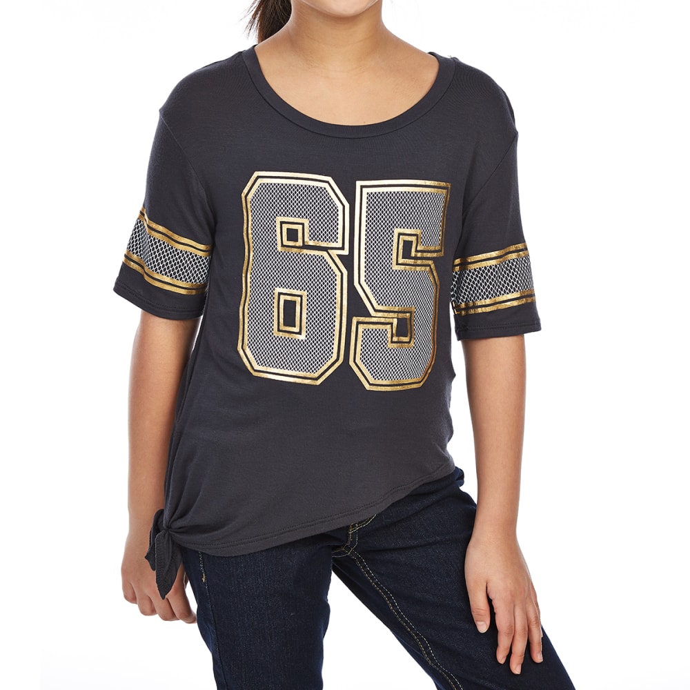 RANSOM GIRL Girls' Tie Front Football Tee L
