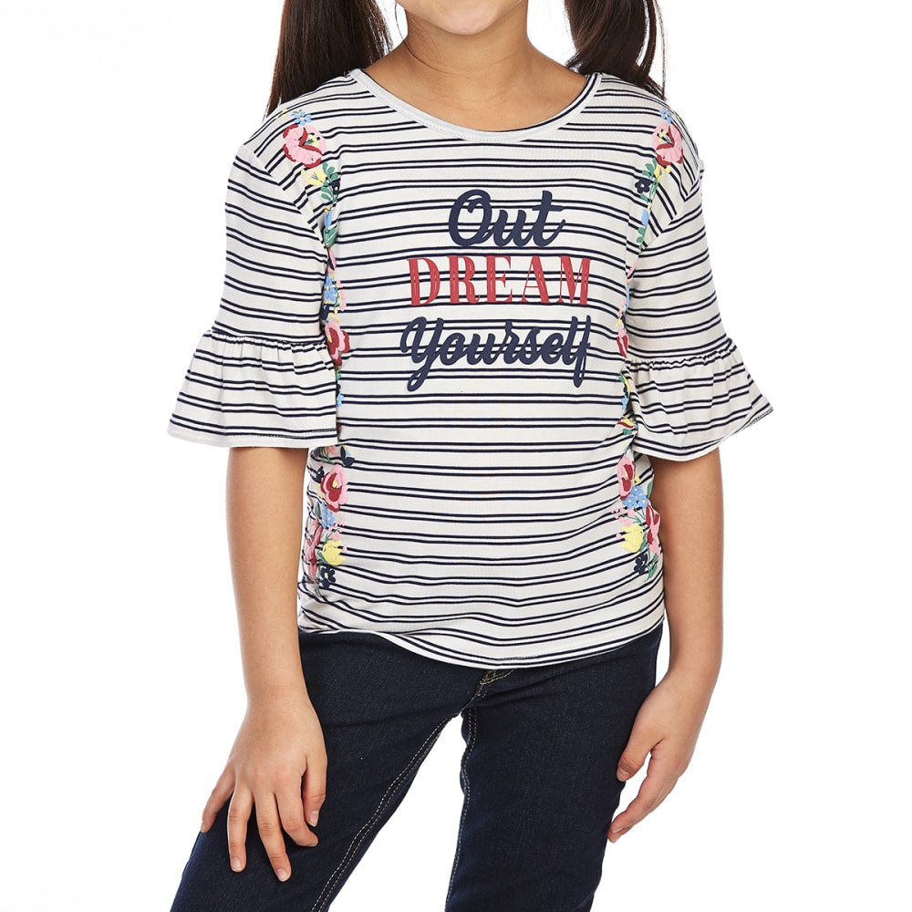 RANSOM GIRL Big Girls' Ruffle Striped Sleeve Tee L