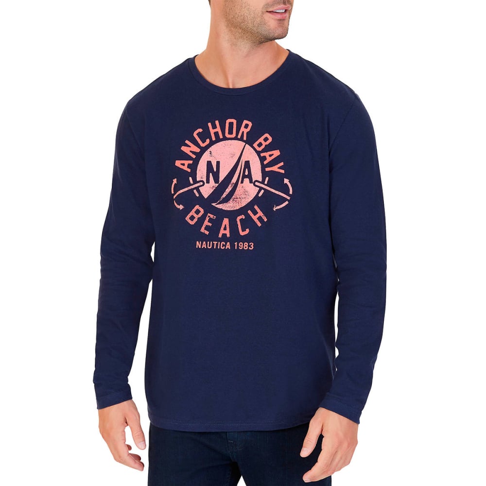 NAUTICA Men's Anchor Bay Beach Graphic Long-Sleeve Tee S