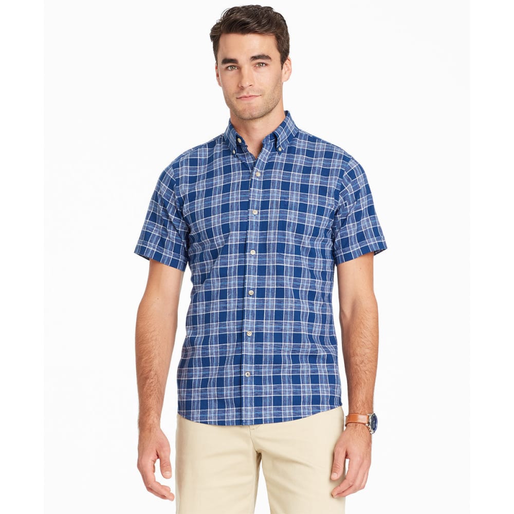 IZOD Men's Saltwater Dockside Plaid Chambray Short-Sleeve Shirt M