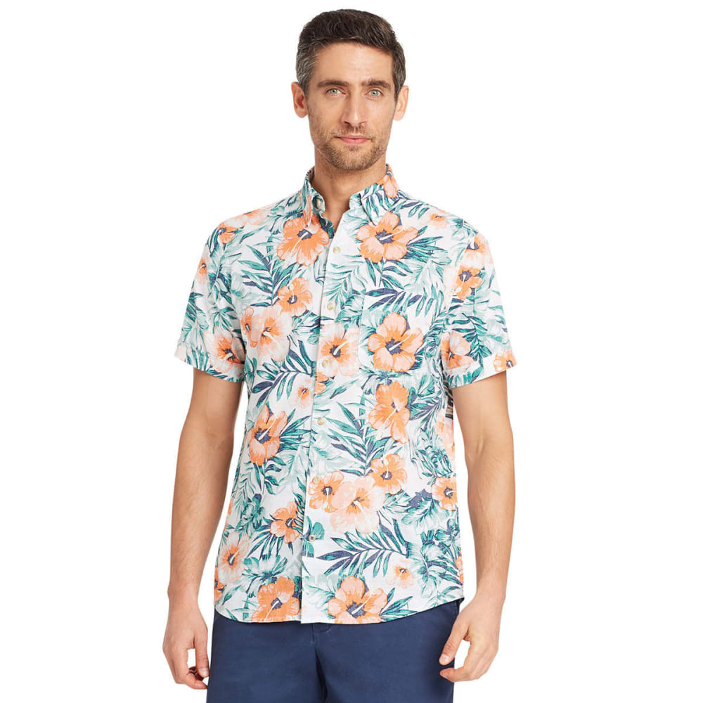 IZOD Men's Saltwater Dockside Hibiscus Chambray Short-Sleeve Shirt M