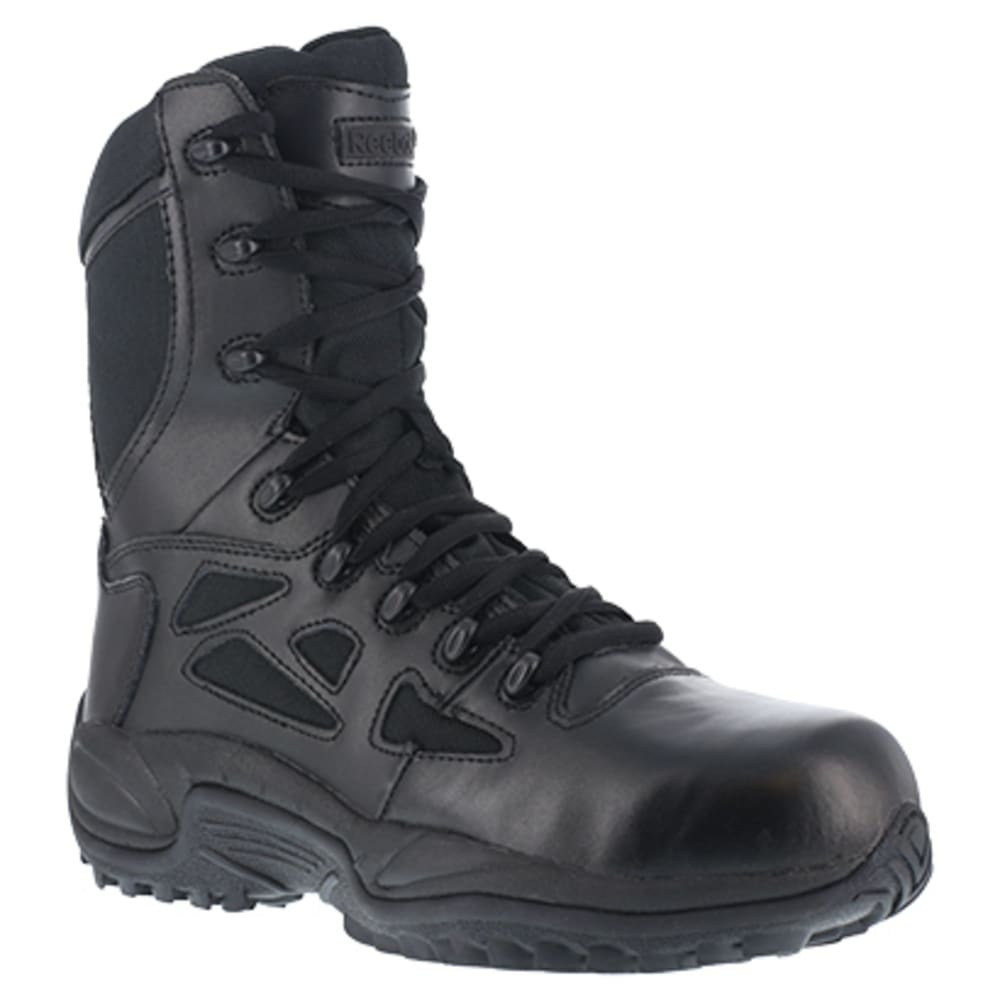 REEBOK WORK Men's Rapid Response RB Soft Toe Stealth 8" W/ Side Zip Boot, Black 6