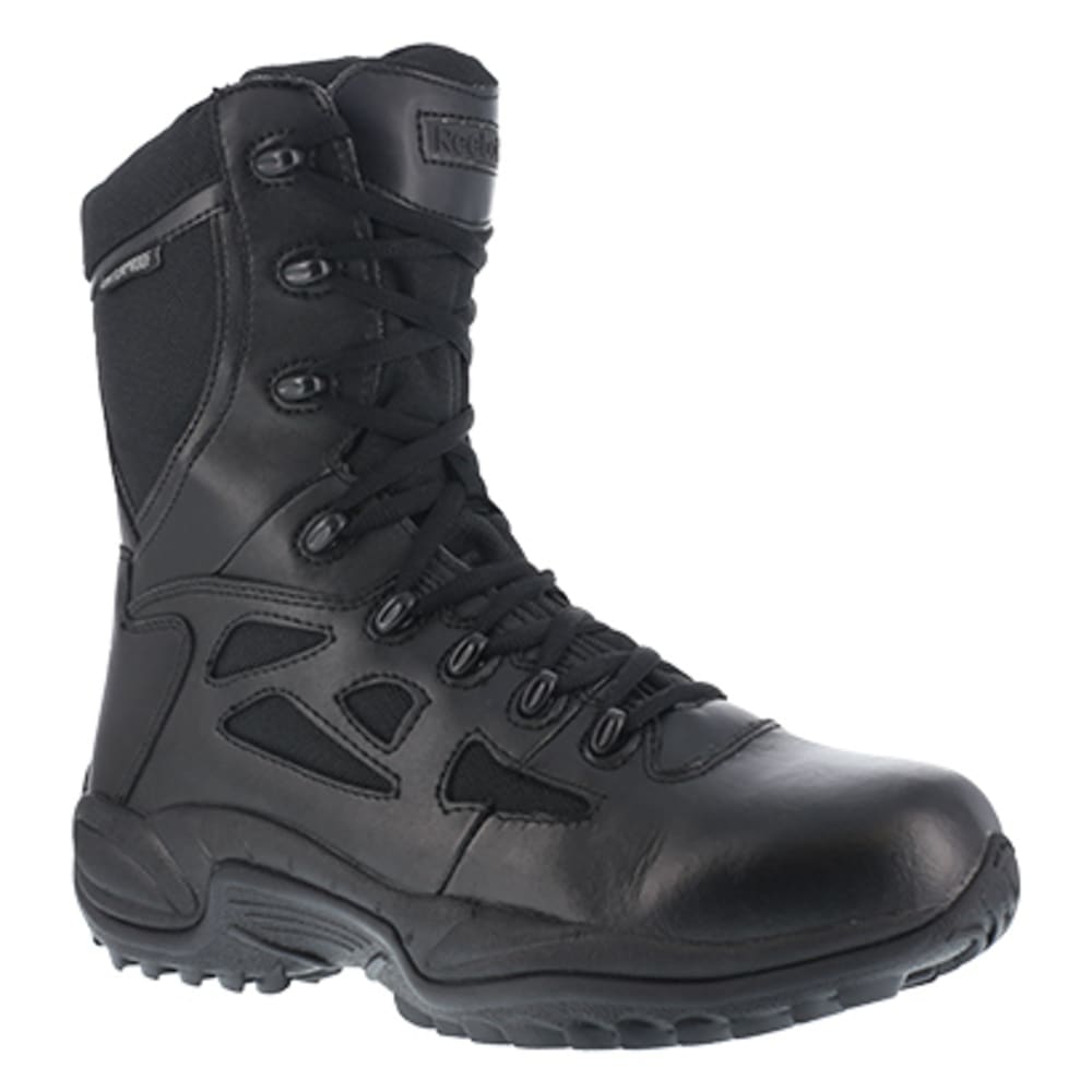 REEBOK WORK Men's Rapid Response RB Soft Toe Stealth 8" Waterproof W/ Side Zipper Boot, Black 6.5