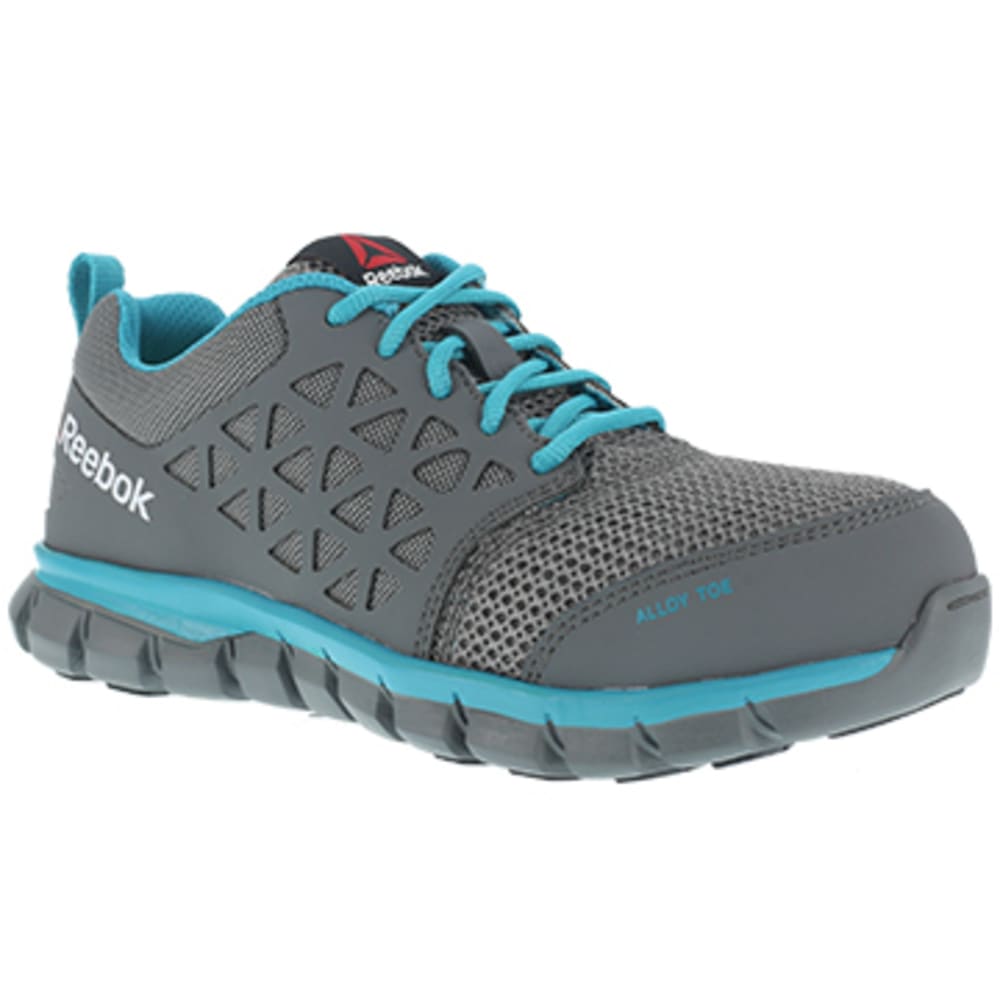 REEBOK WORK Women's Sublite Cushion Work Alloy Toe Athletic Oxford Sneakers, Grey/Turquoise 9.5