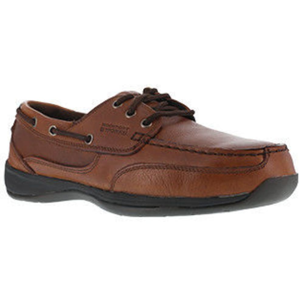 ROCKPORT WORKS Men's Sailing Club 3 Eye Tie Steel Toe Boat Shoe, Dark Brown 7