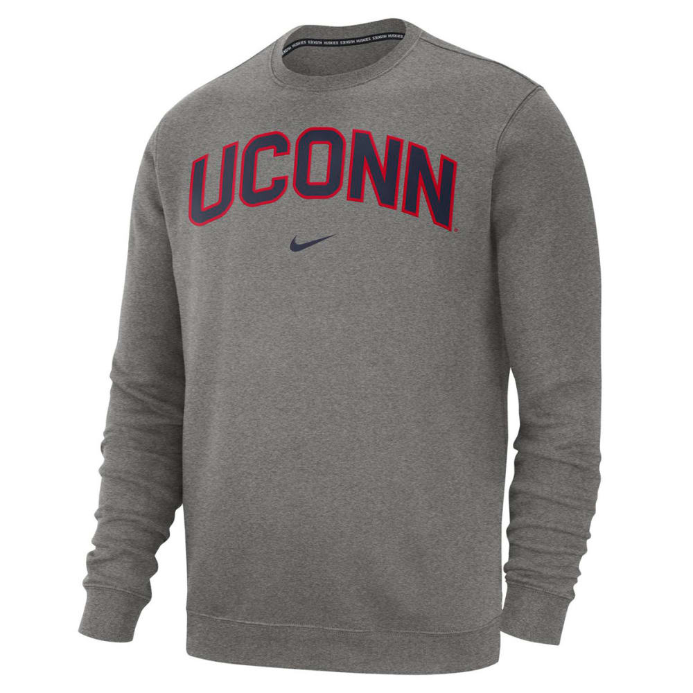 NIKE Men's UConn Club Fleece Crew Long-Sleeve Pullover L