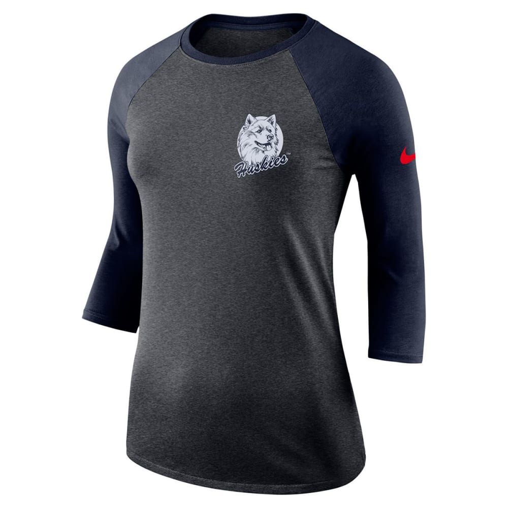 NIKE Women's UConn Dri-Blend Retro Raglan ¾-Sleeve Tee S