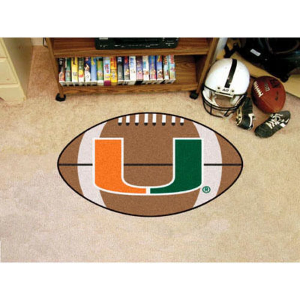 FAN MATS University of Miami Football Mat, Brown/Green ONE SIZE