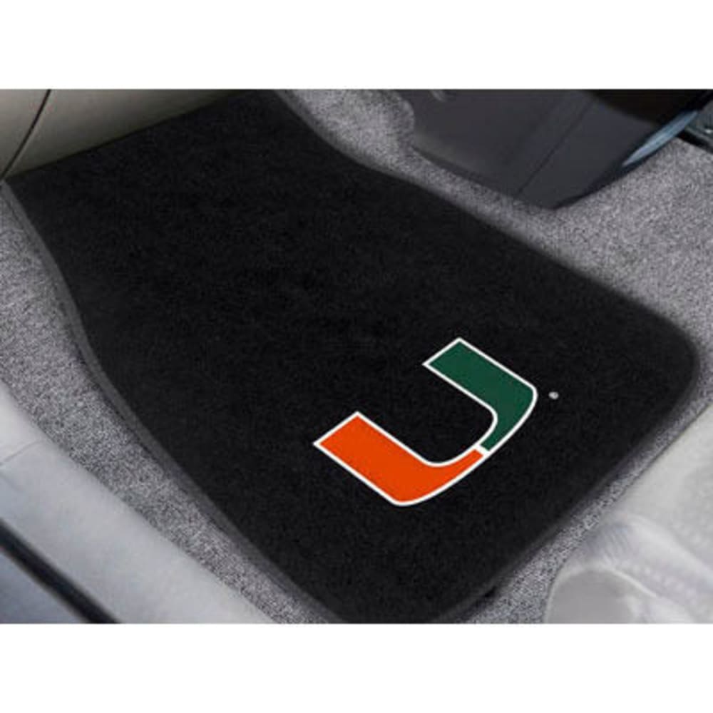 FAN MATS University of Miami 2-Piece Embroidered Car Mat Set, Black ONE SIZE