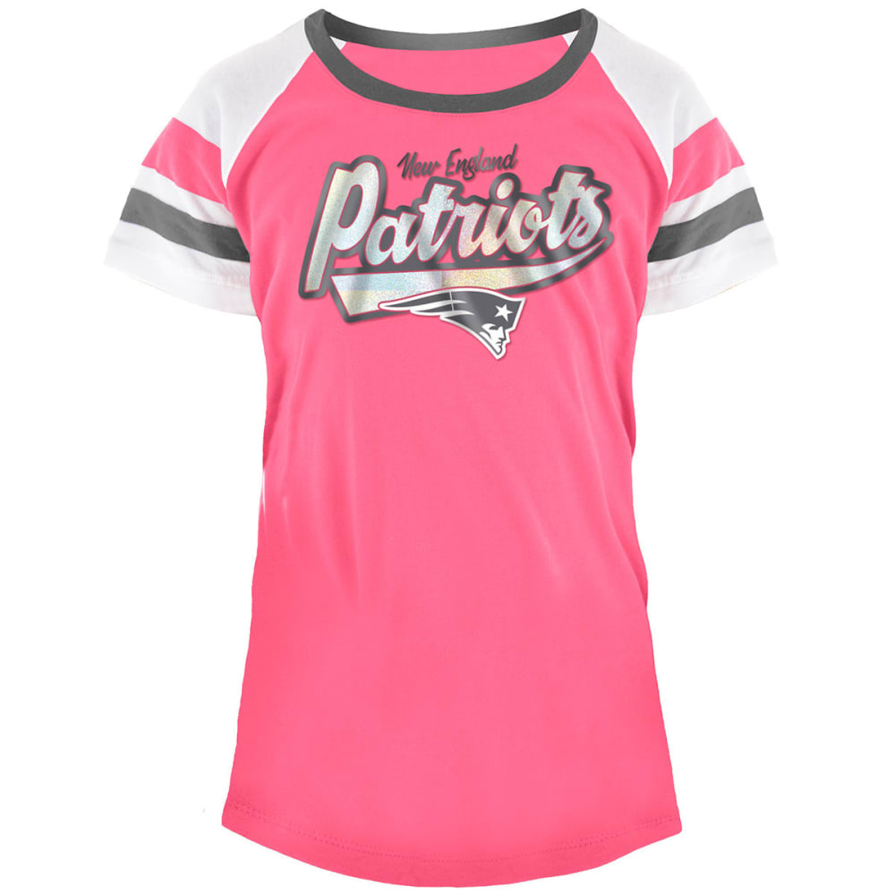 NEW ENGLAND PATRIOTS Big Girls' Pink Foil Logo Scoop-Neck Short-Sleeve Tee 4-5